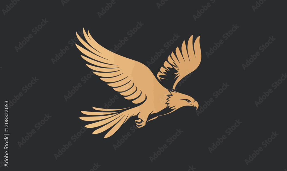 Fototapeta premium Minimalist Eagle Logo in Engraving Style - Flying Raptor Vector Illustration