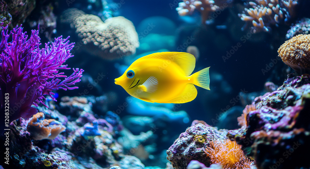 Vibrant coral reef aquarium scene with tropical fish and colorful corals Vibrant coral reef aquarium scene with tropical fish and colorful corals