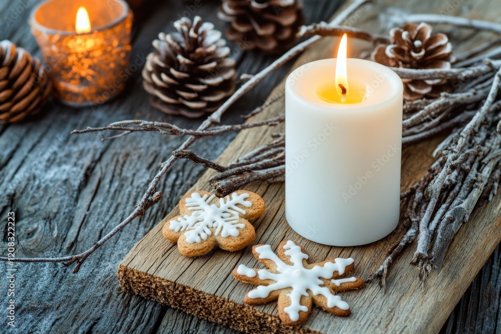 A lit candle placed on a wooden cutting board, perfect for a cozy atmosphere or decorative purpose A lit candle placed on a wooden cutting board, perfect for a cozy atmosphere or decorative purpose
