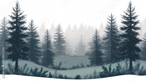Pine Forest Landscape Border with Transparent Background for Graphic Design Projects