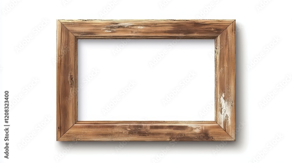 Rustic wooden frame with distressed finish on white background Rustic wooden frame with distressed finish on white background