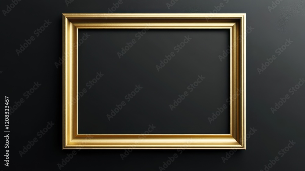 Elegant empty gold picture frame on black wall background Elegant empty gold picture frame on black wall background