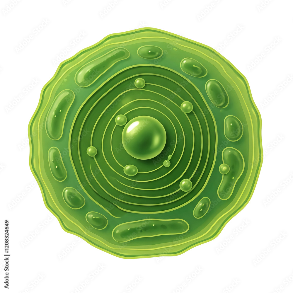 Fototapeta premium Plant Cell Icon - Detailed Structure with Nucleus, Chloroplasts, and Cell Membrane