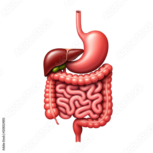 Digestive System Icon - Human Digestive System with Stomach, Intestines, and Liver