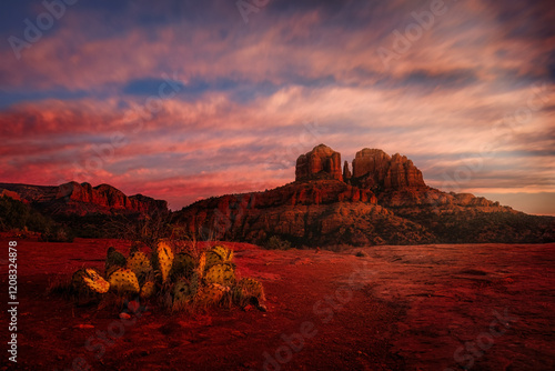 Billede på lærred A beautiful sunset amongst the red rocks in the deserts of Sedona, with a prickl