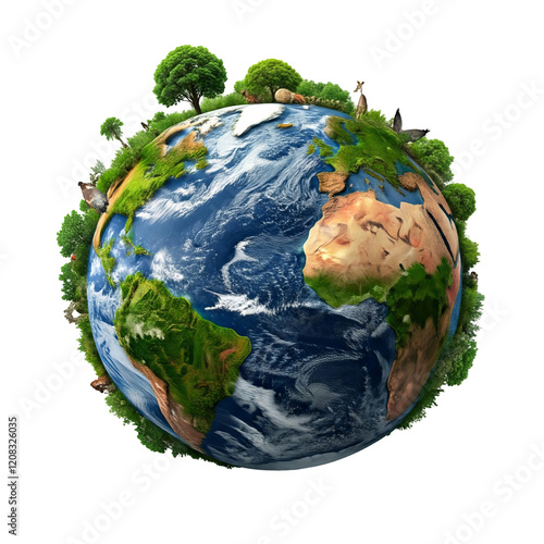 Biosphere Icon Globe with Plants Animals and Atmosphere Environmental Ecology Earth Symbol Illustration