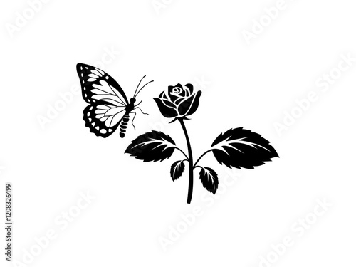Ross Flowers vector art illustration.   roses isolated on white transparent background. a Ros vetch leaves vector silhouette artwork illustration.