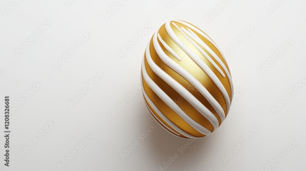 Elegant easter golden egg with striped pattern on white background for festive decorations Elegant easter golden egg with striped pattern on white background for festive decorations