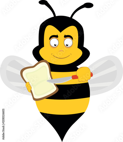 vector illustration character bee insect cartoon, spreading butter on a slice of bread with a spreader