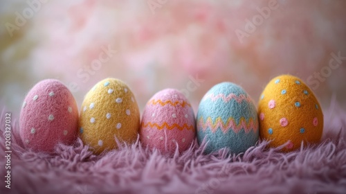 Colorful handmade easter eggs crafted from wool and felt for spring decor