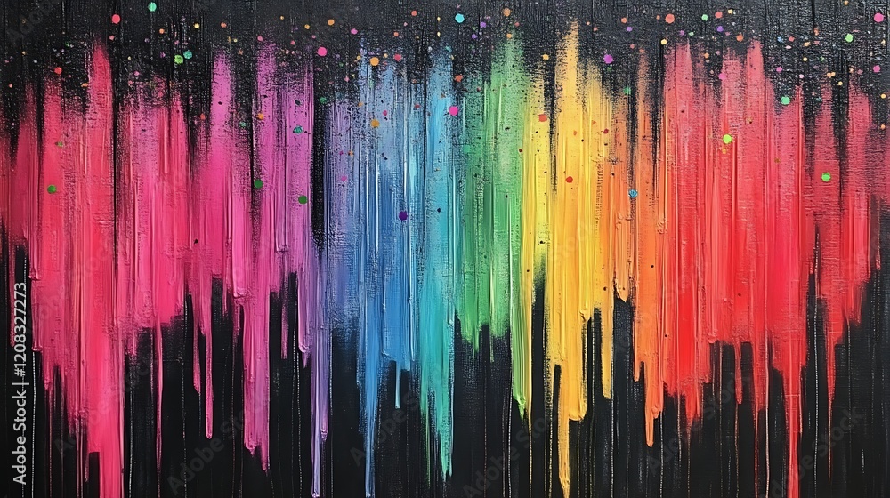 Obraz premium Abstract Rainbow Dripping Paint Canvas Artwork
