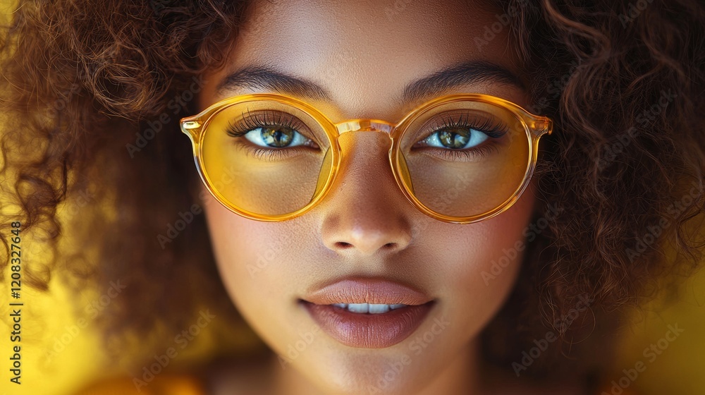A person with wavy locks and white sunglasses poses dramatically by a vibrant yellow wall, showcasing a mix of modern fashion and bold color choices A person with wavy locks and white sunglasses poses dramatically by a vibrant yellow wall, showcasing a mix of modern fashion and bold color choices