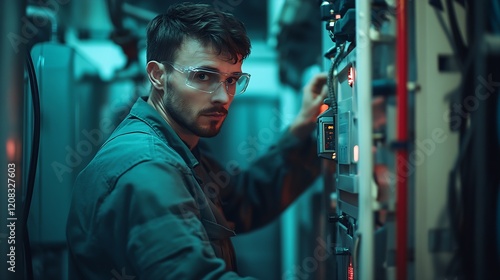 Wallpaper Mural Concentrated Technician Operating Electrical Control Panels in High-Tech Facility : Generative AI Torontodigital.ca