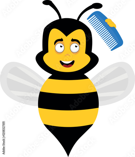 vector illustration character bee insect cartoon, combing her hair with a blue comb