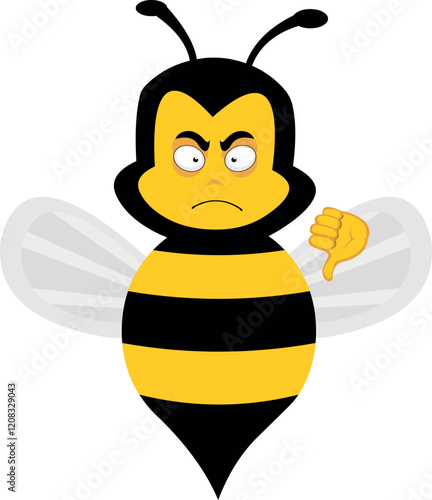 vector illustration character bee insect cartoon, with thumb pointing down in concept of not approved or no like