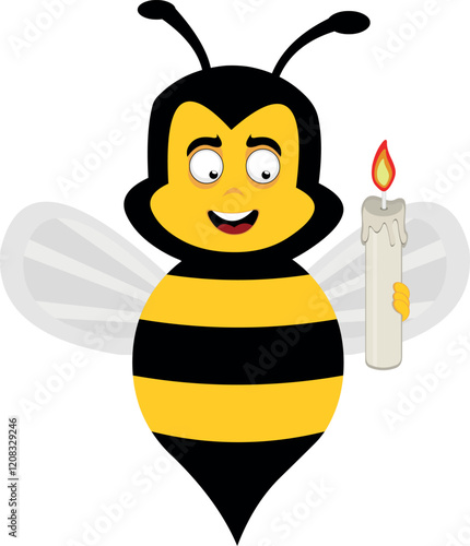 vector illustration character bee insect cartoon, holding a lit wax candle as a remembrance and commemoration concept