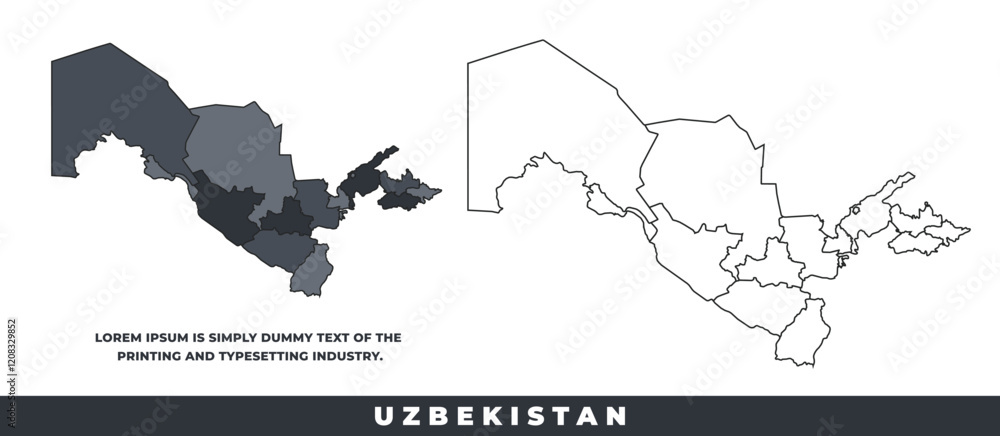 Fototapeta premium Uzbekistan political regions black color outline map set