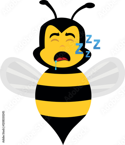 vector illustration character bee insect cartoon, with their mouth open sleeping, snoring and drooling