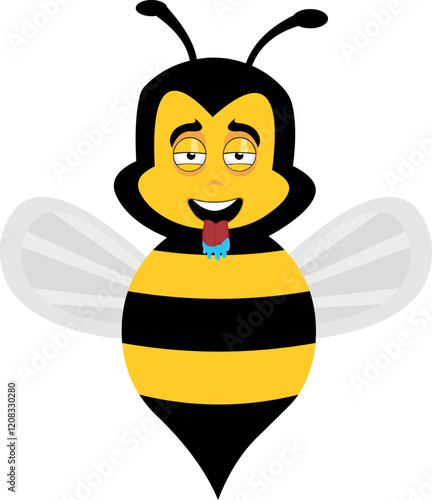 vector illustration character bee insect cartoon, with a desire expression, tongue out and drooling saliva