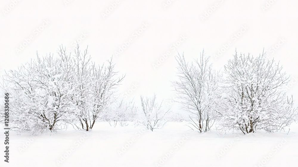 Obraz premium Serene Isolated Snow-Covered Landscape with Bare Trees in White