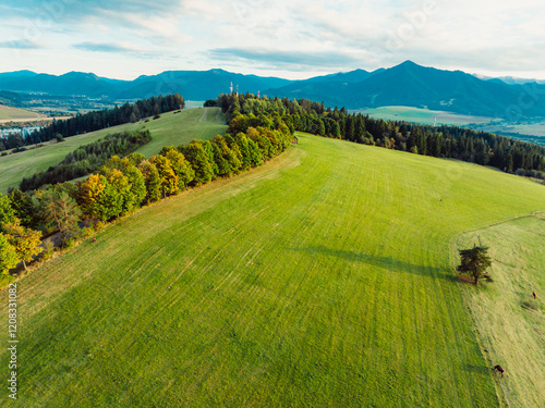 Sunset over Liptov region with Liptovska Mara lake and Tatras mountains around. Liptovsky mikulas landspace, slovakia. photo