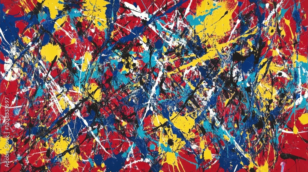 Fototapeta premium Abstract Red Yellow Blue And White Splashes Artwork