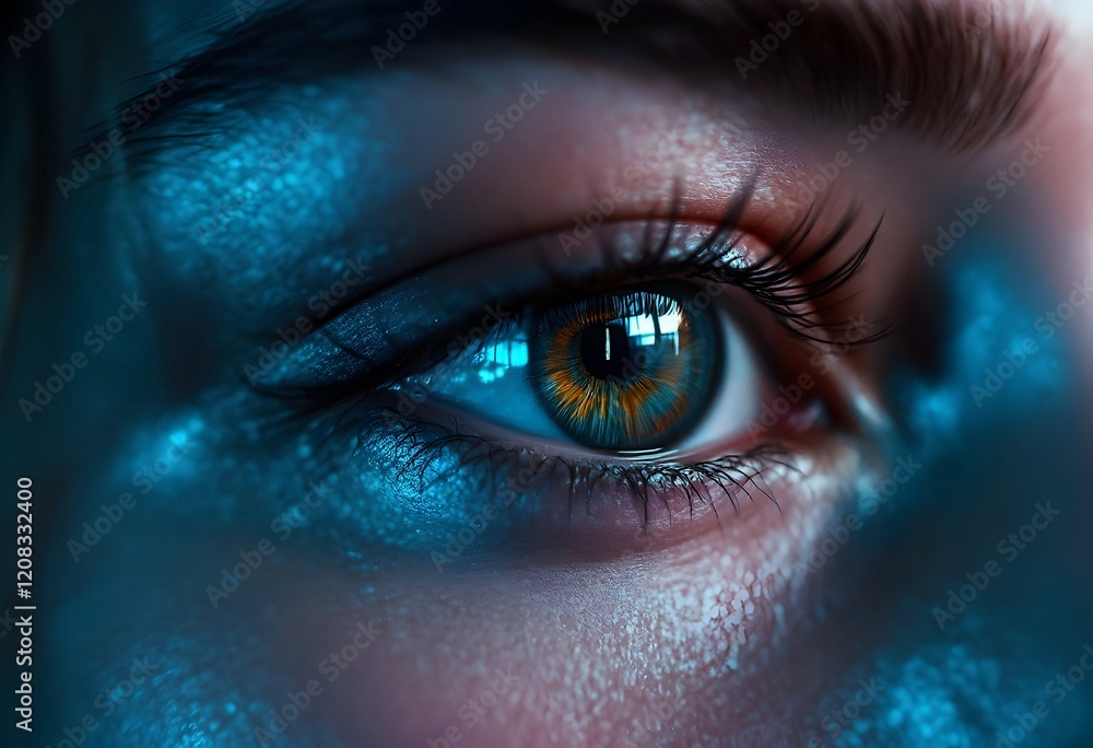 Close-up Eye: Mystical Blue Glow, Intriguing Gaze Close-up Eye: Mystical Blue Glow, Intriguing Gaze
