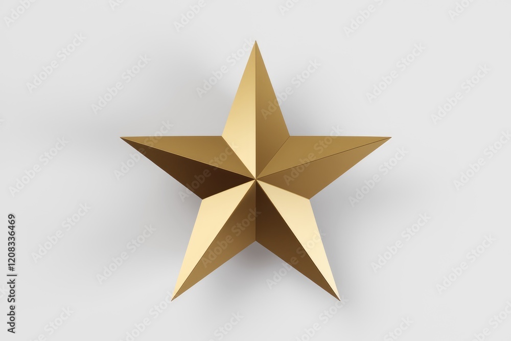 Fototapeta premium A golden, five-pointed star on a white background, symbolizing achievement and success.