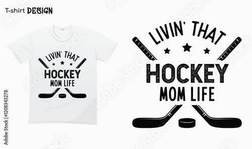 "Living that hockey mom life". Funny mom softball lover design. Typography lettering quote design. softball mom. T-shirt mock up vector. Eps 10 vector