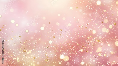 dreamy pink champagne gradient background with scattered metallic gold confetti, soft bokeh effect, luxury celebration mood