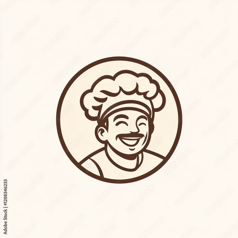 Smiling chef portrait in a circle with beige background for culinary use Smiling chef portrait in a circle with beige background for culinary use