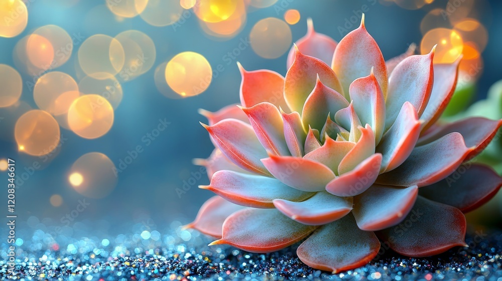 Fototapeta premium Futuristic abstract art features vibrant pink succulents with glitter, inspiring a fantastical sci-fi setting