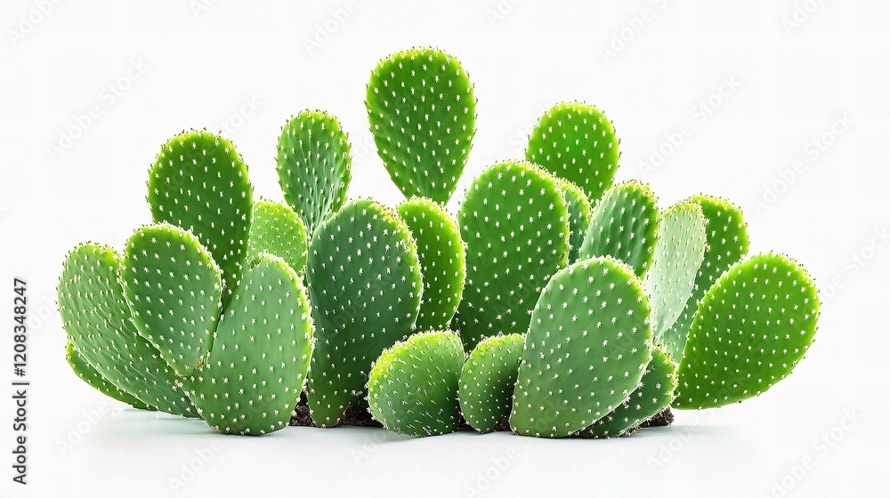 Vibrant Green Opuntia Cactus Pads Isolated on White Background Vibrant Green Opuntia Cactus Pads Isolated on White Background
