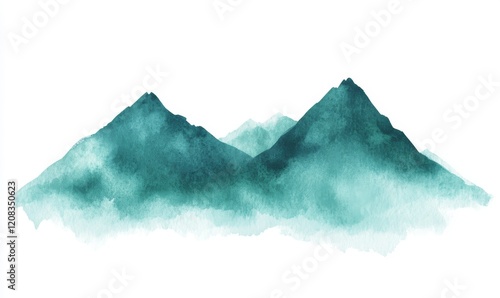 A watercolor depiction of a mountain on a white background, showcasing a natural travel scene for a wild landscape concept design photo