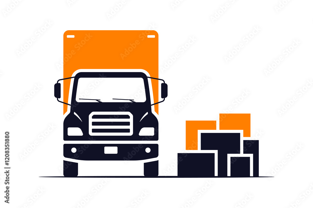 Truck and boxes icon. Delivery van. Colored silhouette. Front side view. Vector simple flat graphic illustration. Isolated object on white background. Isolate.