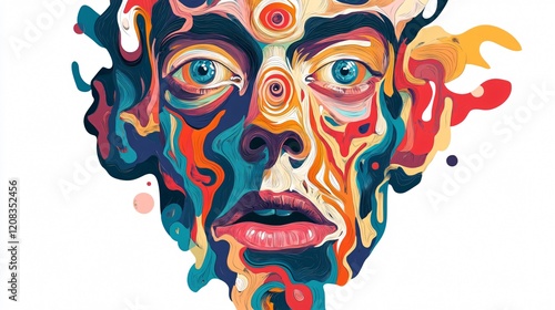 Creative Abstract Artwork: Distorted Portrait Painting with Wide Angle Centered Composition photo