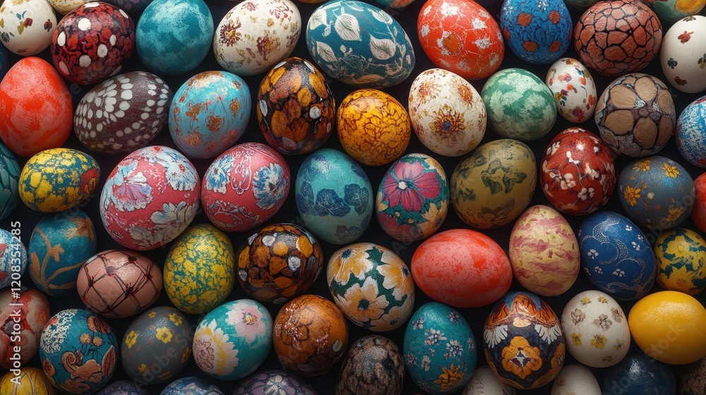 Vibrant collection of intricately decorated easter eggs for spring celebrations Vibrant collection of intricately decorated easter eggs for spring celebrations
