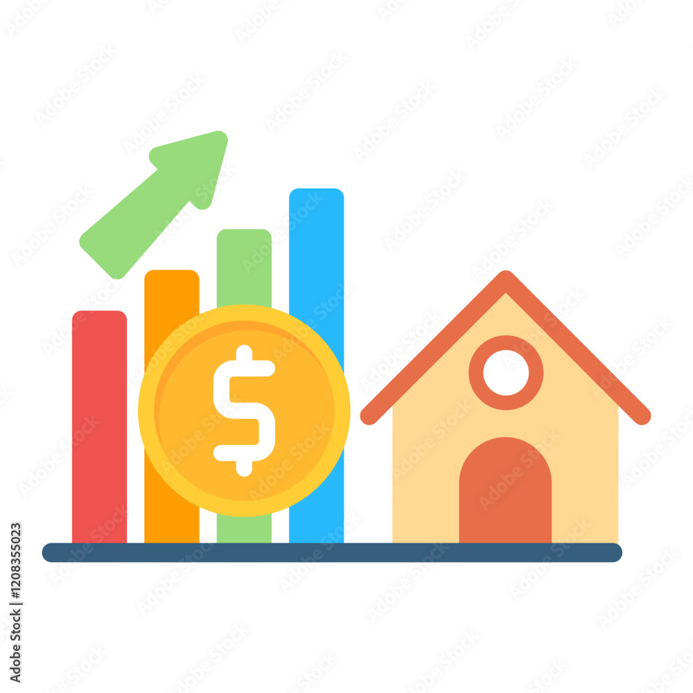 Colorful Flat House Price Increase Icon Colorful Flat House Price Increase Icon