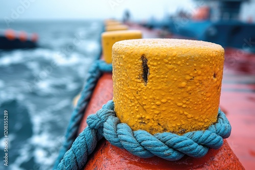 Close-up shot of a rope on a boat, useful for nautical or outdoor themed projects photo