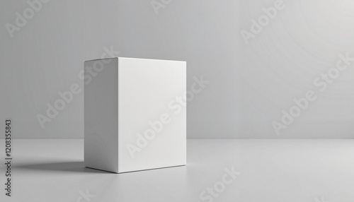 Minimalist white box mockup on grey backdrop, clean design concept