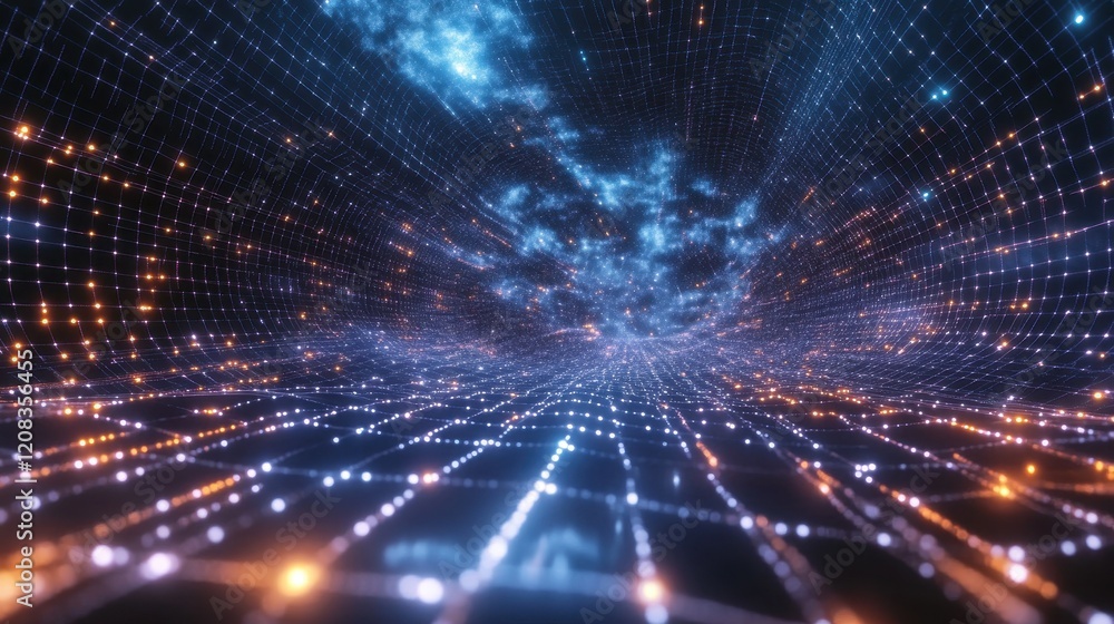 Obraz premium Futuristic digital network with glowing lights simulating a cosmic grid