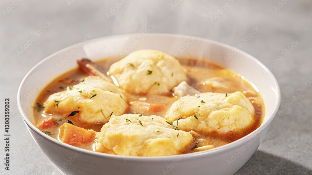 Delicious Chicken and Dumplings Served in a Steaming Bowl. Generative AI Delicious Chicken and Dumplings Served in a Steaming Bowl. Generative AI