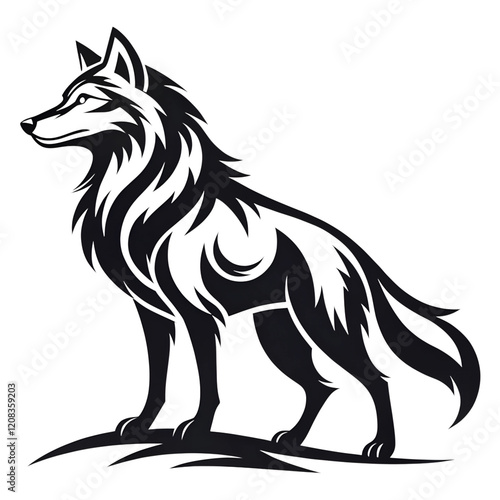 Wolf side view, logo, black outline vector drawing PNG photo