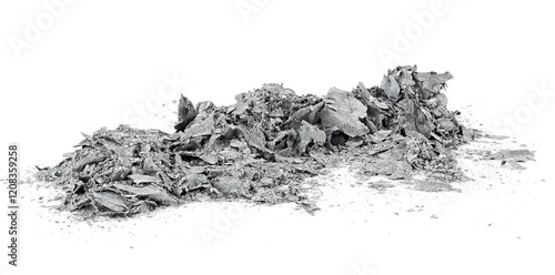 Foto Pile of burnt paper isolated on a white background, cinder