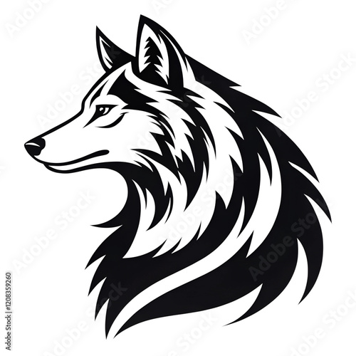 Wolf side view, logo, black outline vector drawing PNG