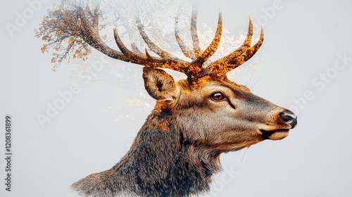 Abstract wildlife art fusion featuring deer and nature modern digital artwork tranquil environment close-up view photo