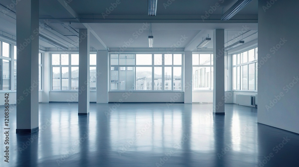 Fototapeta premium Minimalistic Spacious Office Interior With Open Layout Design
