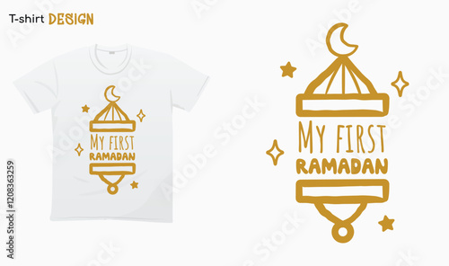 "My first ramadan". Ramdan lover design. Typography lettering quote design. Ramadan kareem. T-shirt mock up vector. Eps 10 vector