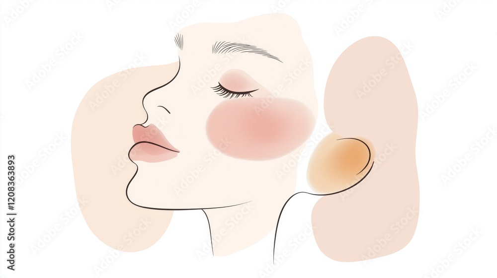 Minimalist line art of a woman's profile with modern pastel colors Minimalist line art of a woman's profile with modern pastel colors