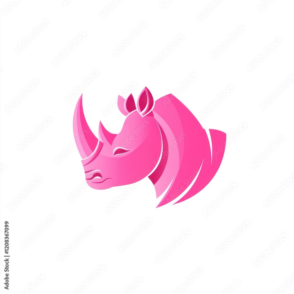 Pink rhino head facing left, isolated on white background for sticker, logo, or icon use Pink rhino head facing left, isolated on white background for sticker, logo, or icon use